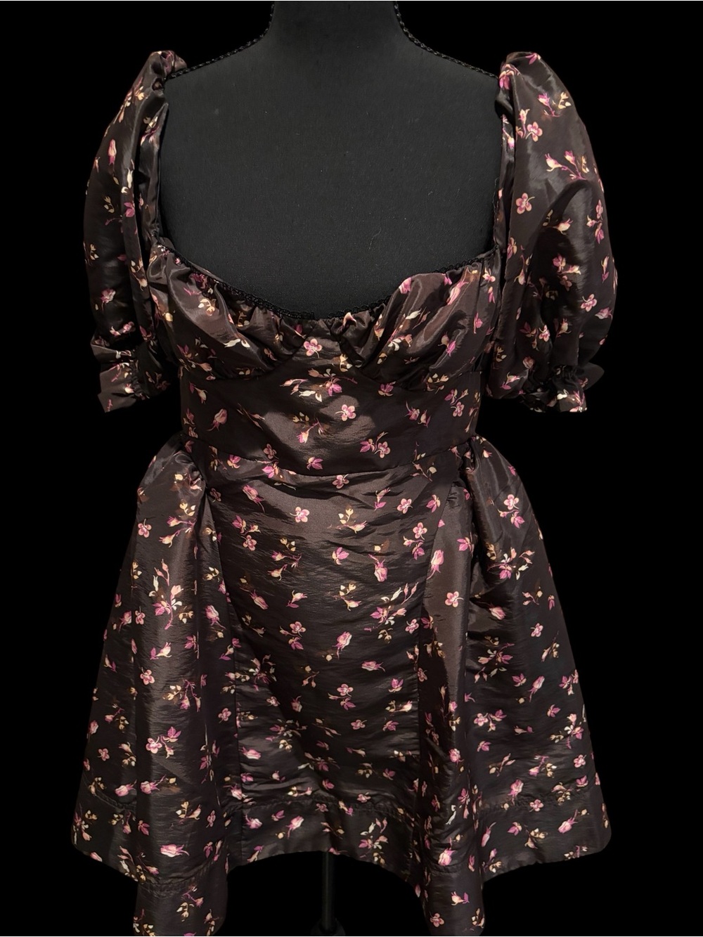Anthropologie x Maeve Black Floral Puff-Sleeve Mini Dress - Picture 4 of 4